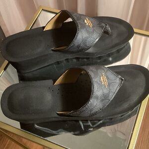 Coach Black Leather Slide Sandals